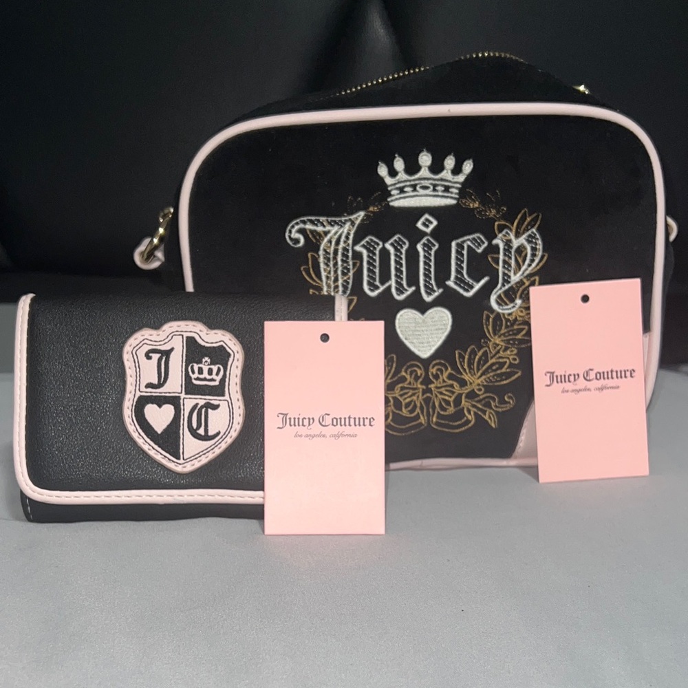 Juicy Couture Black and Pink Crossbody Bag with Wallet - Picture 2 of 9